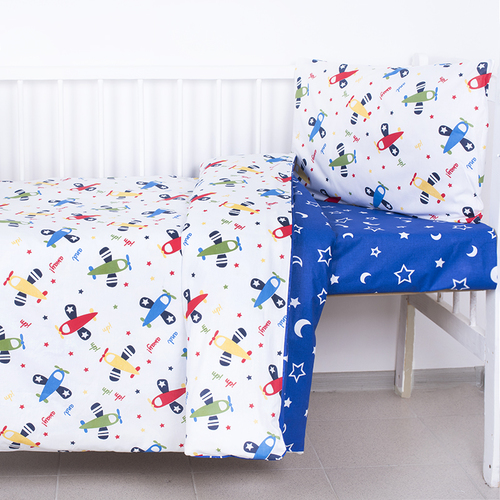 Постельное белье в детскую кроватку из поплина 2014+394/21 с простыней на резинке фото 1