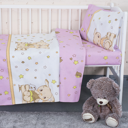 Постельное белье в детскую кроватку из бязи 8071/3 Друзья цвет розовый фото 1