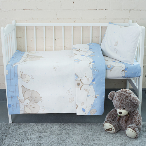 Постельное белье в детскую кроватку из бязи 8077 Птенчики цвет голубой фото 3