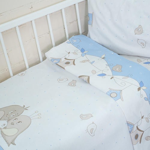 Постельное белье в детскую кроватку из бязи 8077 Птенчики цвет голубой фото 2
