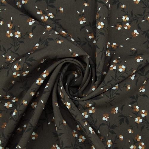Ткань на отрез ниагара 150 см D010 Цветы на коричневом фото 1
