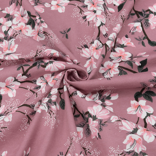 Ткань на отрез кулирка R8155-V5 Яблоневый цвет на розовом фото 1