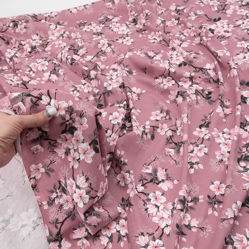 Ткань на отрез кулирка R8155-V5 Яблоневый цвет на розовом фото 5