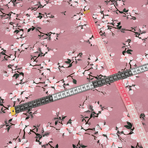 Ткань на отрез кулирка R8155-V5 Яблоневый цвет на розовом фото 3