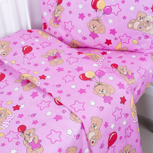 Постельное белье в детскую кроватку из бязи 350/3 Мишки розовый фото 4