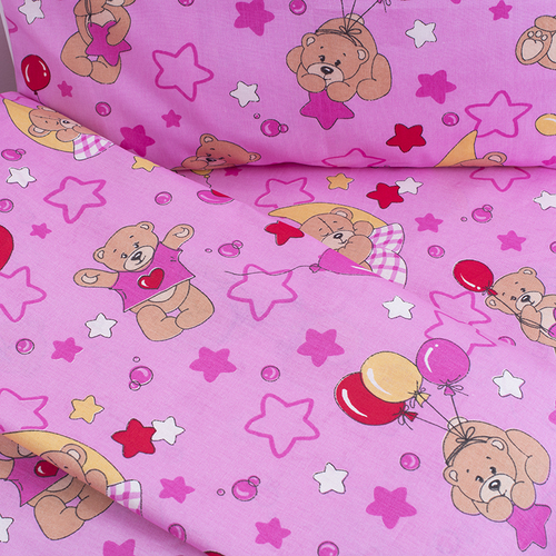 Постельное белье в детскую кроватку из бязи 350/3 Мишки розовый фото 2
