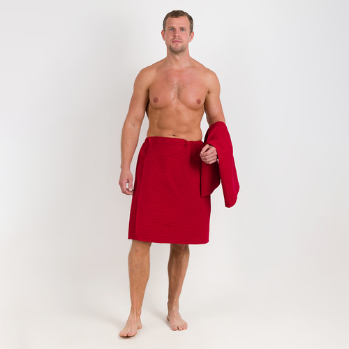 Набор для сауны вафельный Премиум мужской 2 предмета (килт шир.резинкой+полотенце) цвет 066 бордо фото 1