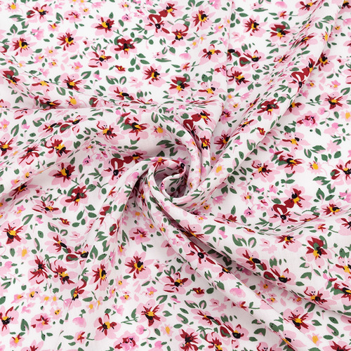 Ткань на отрез штапель 150 см 2306-2 Цветы на белом фото 1
