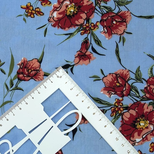 Ткань на отрез штапель К01 Цветы на голубом фото 4