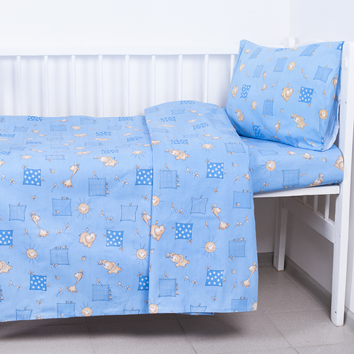 Постельное белье в детскую кроватку из бязи 366/1 Жирафики цвет голубой ГОСТ фото 1