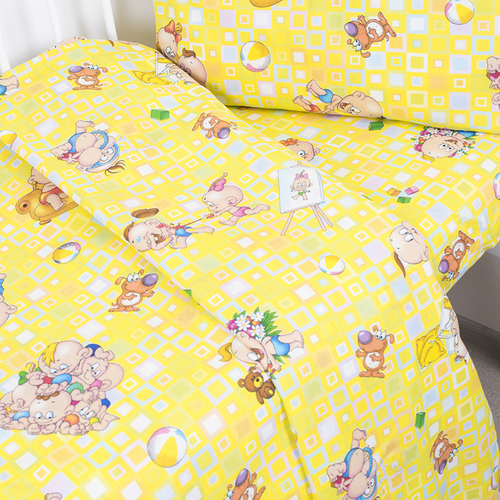 Постельное белье в детскую кроватку из бязи 8161/1 Лапушки бязь с простыней на резинке фото 3