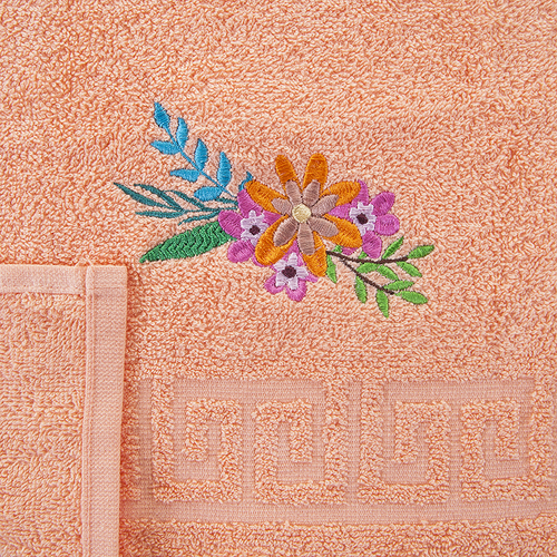 Махровое полотенце с вышивкой Цветы 40/70 см цвет персиковый фото 3