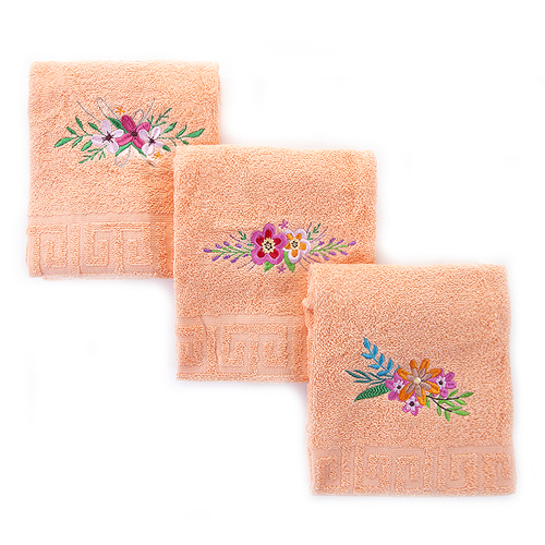 Махровое полотенце с вышивкой Цветы 40/70 см цвет персиковый фото 1