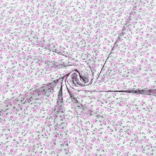 Ткань на отрез кулирка 2002-V20 Розовые цветы на белом фото 1