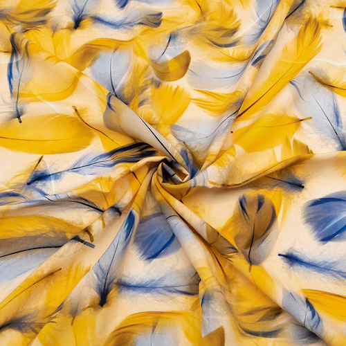 Ткань на отрез штапель 150 см 90623-4 Воздушные перья цвет желто-синий фото 1