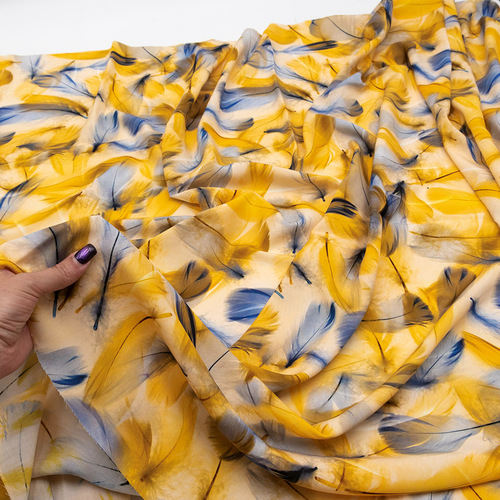 Ткань на отрез штапель 150 см 90623-4 Воздушные перья цвет желто-синий фото 5