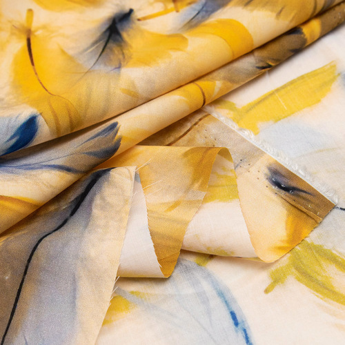 Ткань на отрез штапель 150 см 90623-4 Воздушные перья цвет желто-синий фото 4