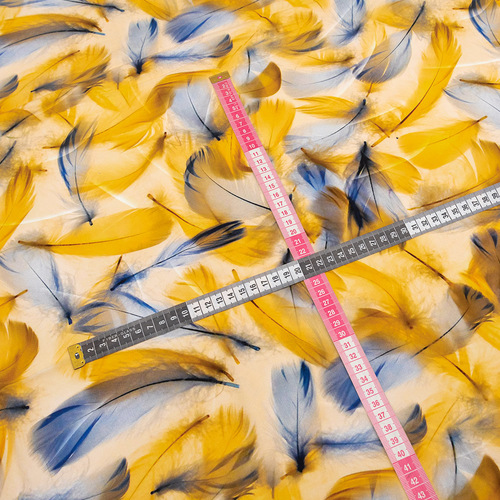 Ткань на отрез штапель 150 см 90623-4 Воздушные перья цвет желто-синий фото 2