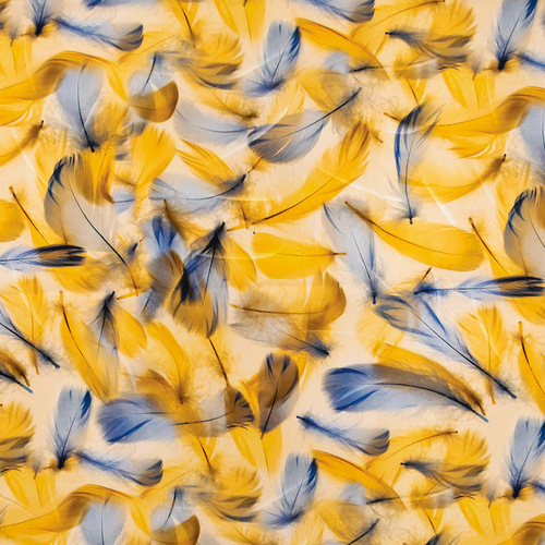 Ткань на отрез штапель 150 см 90623-4 Воздушные перья цвет желто-синий фото 3