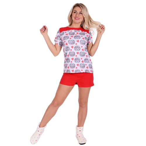 Женская пижама ЖП 005 ежики и сердечки + красный р 48 фото 4