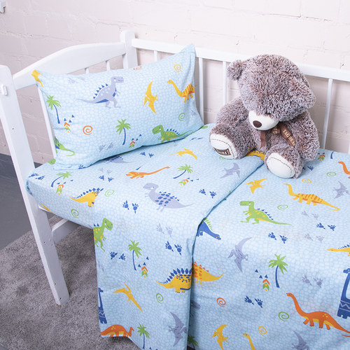 Постельное белье в детскую кроватку из бязи 464-1 Дино голубой фото 1