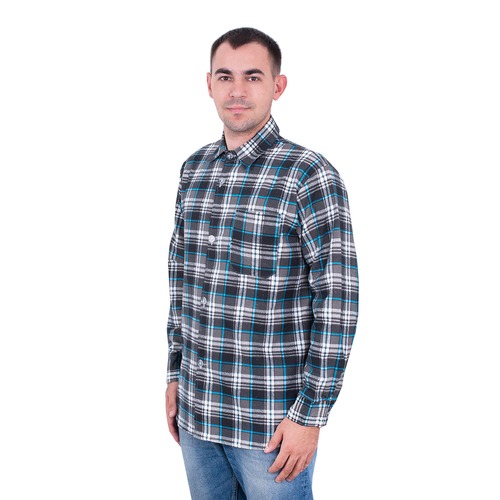 Рубашка мужская рукав длинный фланель набивная 52-54 Клетка Серая фото 1