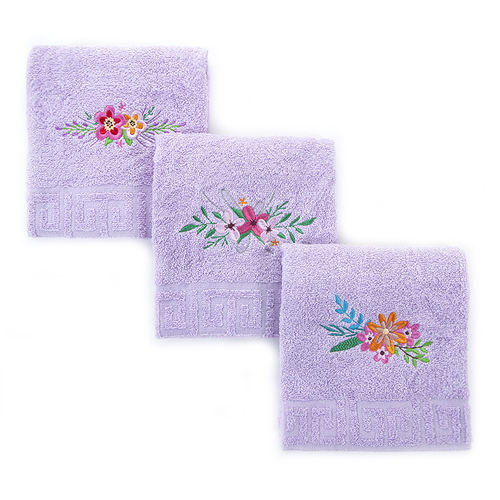 Махровое полотенце с вышивкой Цветы 40/70 см цвет сиреневый фото 1