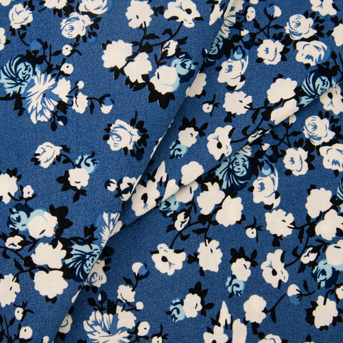 Ткань на отрез штапель 145 см 2912 Вид 5 Цветы на синем фото 1