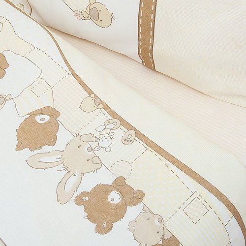 Постельное белье в детскую кроватку из бязи 8078/2 Спящие мишки бежевый с простыней на резинке фото 3