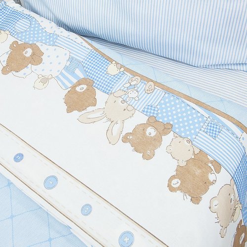 Постельное белье в детскую кроватку из бязи 8078/1 Спящие мишки голубой с простыней на резинке фото 4