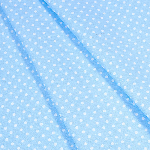 Ткань на отрез бязь плательная 150 см 1359/23 голубой фон белый горох фото 1