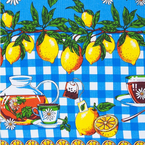 Набор вафельный - фартук/прихватка/рукавичка 4549/1 Лимоны синий фото 4