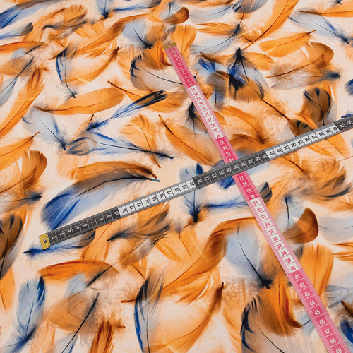 Ткань на отрез штапель 150 см 70623-2 Воздушные перья цвет оранжево-синий фото 4