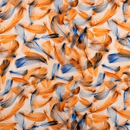 Ткань на отрез штапель 150 см 70623-2 Воздушные перья цвет оранжево-синий фото 3