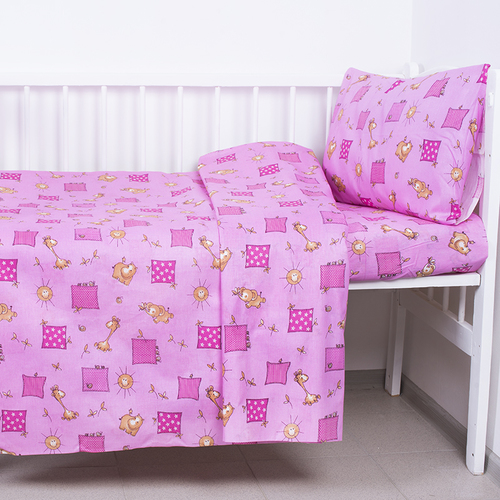 Постельное белье в детскую кроватку из бязи 366/3 Жирафики розовый фото 1