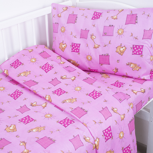 Постельное белье в детскую кроватку из бязи 366/3 Жирафики розовый фото 4