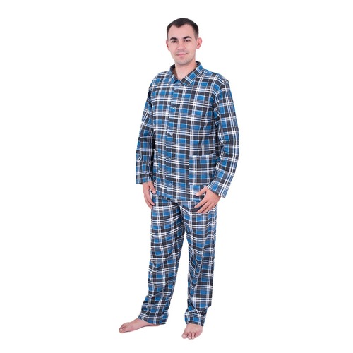 Пижама мужская бязь клетка 40-42 цвет синий фото 1