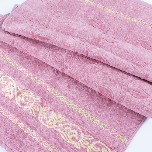Полотенце велюровое Европа 50/90 см цвет пыльно розовый с вензелями фото 3