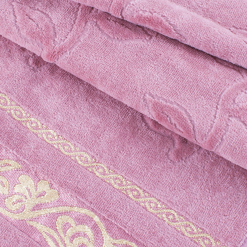 Полотенце велюровое Европа 50/90 см цвет пыльно розовый с вензелями фото 2