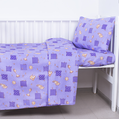 Постельное белье в детскую кроватку из бязи 366/5 Жирафики фиолетовый фото 1
