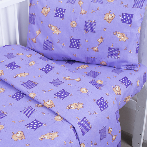 Постельное белье в детскую кроватку из бязи 366/5 Жирафики фиолетовый фото 4