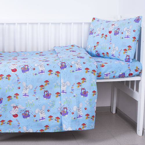 Постельное белье в детскую кроватку из бязи 1304/4 Лесная сказка голубой фото 1