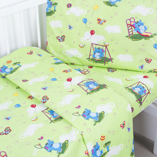 Постельное белье в детскую кроватку из бязи 315/3 Слоники с шариками зеленый фото 4