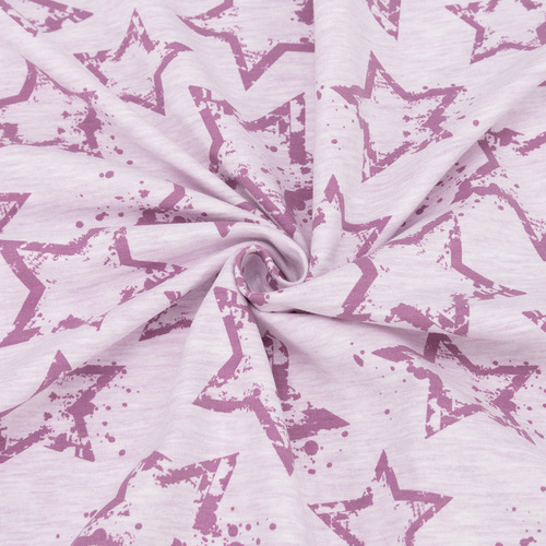 Ткань на отрез футер с лайкрой 3001 Звезды на розовом кармеланже фото 1