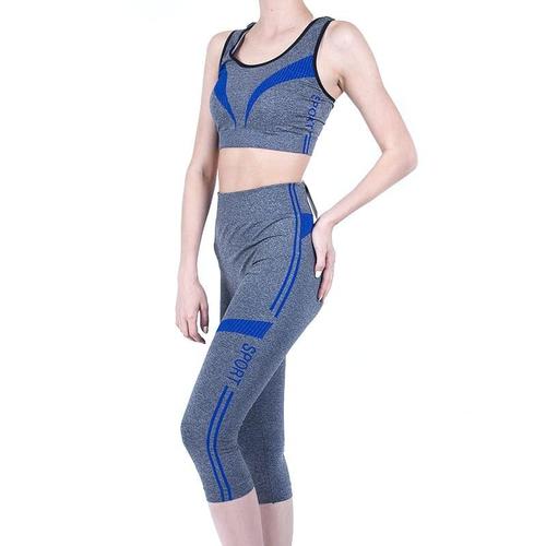 Женский спортивный костюм топ+бриджи 211 цвет синий размер 42-48 фото 1