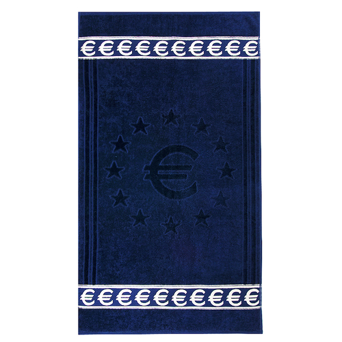 Полотенце велюровое Европа 70/130 см цвет синий с евро фото 1