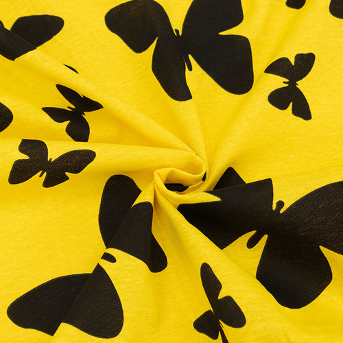 Ткань на отрез кулирка Бабочки на желтом фото 1