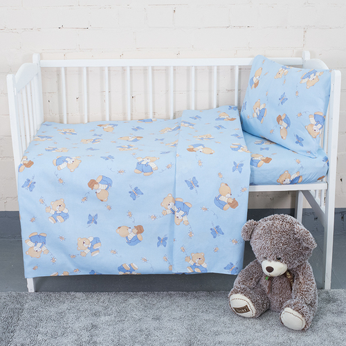Постельное белье в детскую кроватку из бязи 1332/1 За медом голубой фото 4