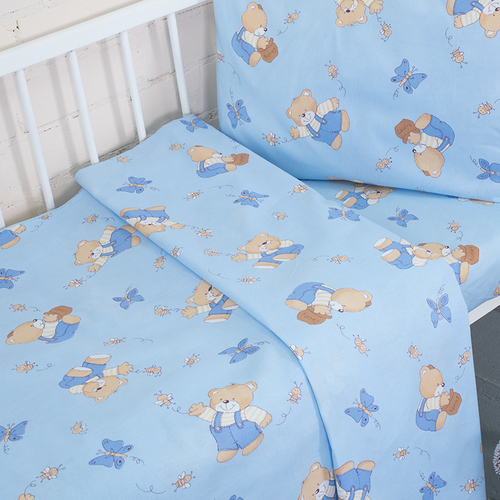 Постельное белье в детскую кроватку из бязи 1332/1 За медом голубой фото 2