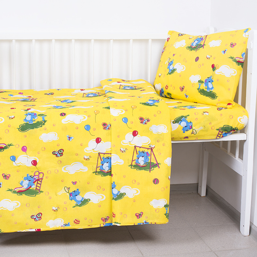 Постельное белье в детскую кроватку из бязи 315/5 Слоники с шариками цвет желтый ГОСТ фото 1
